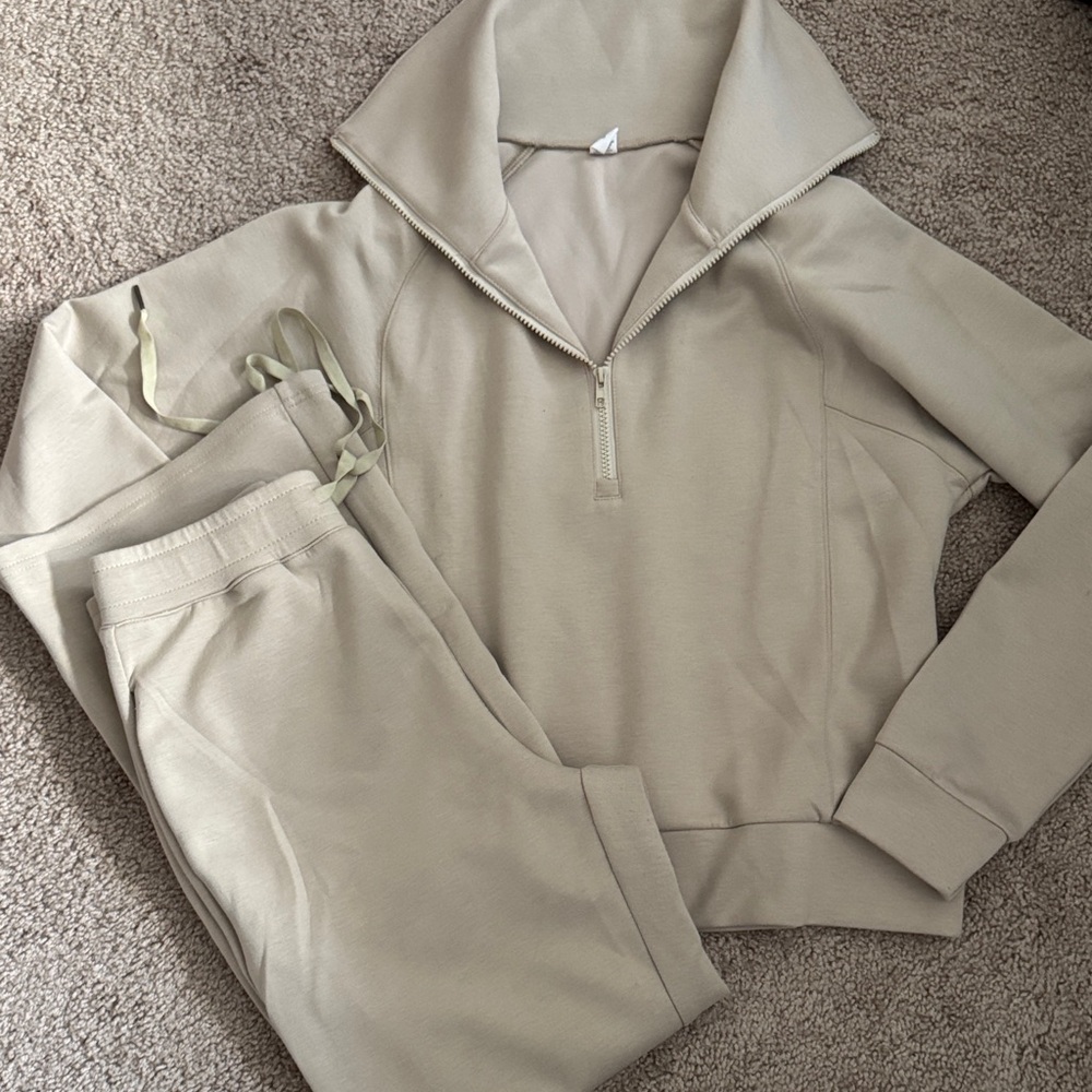 Beige Zip-Up Sweatshirt and Joggers Set